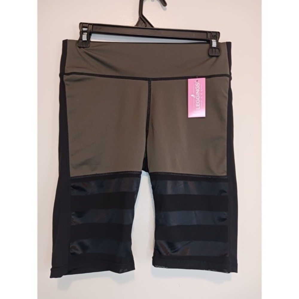 New Tags Legging Park Athletic‎ Running Black Olive Green Shorts Sheer Inserts L
